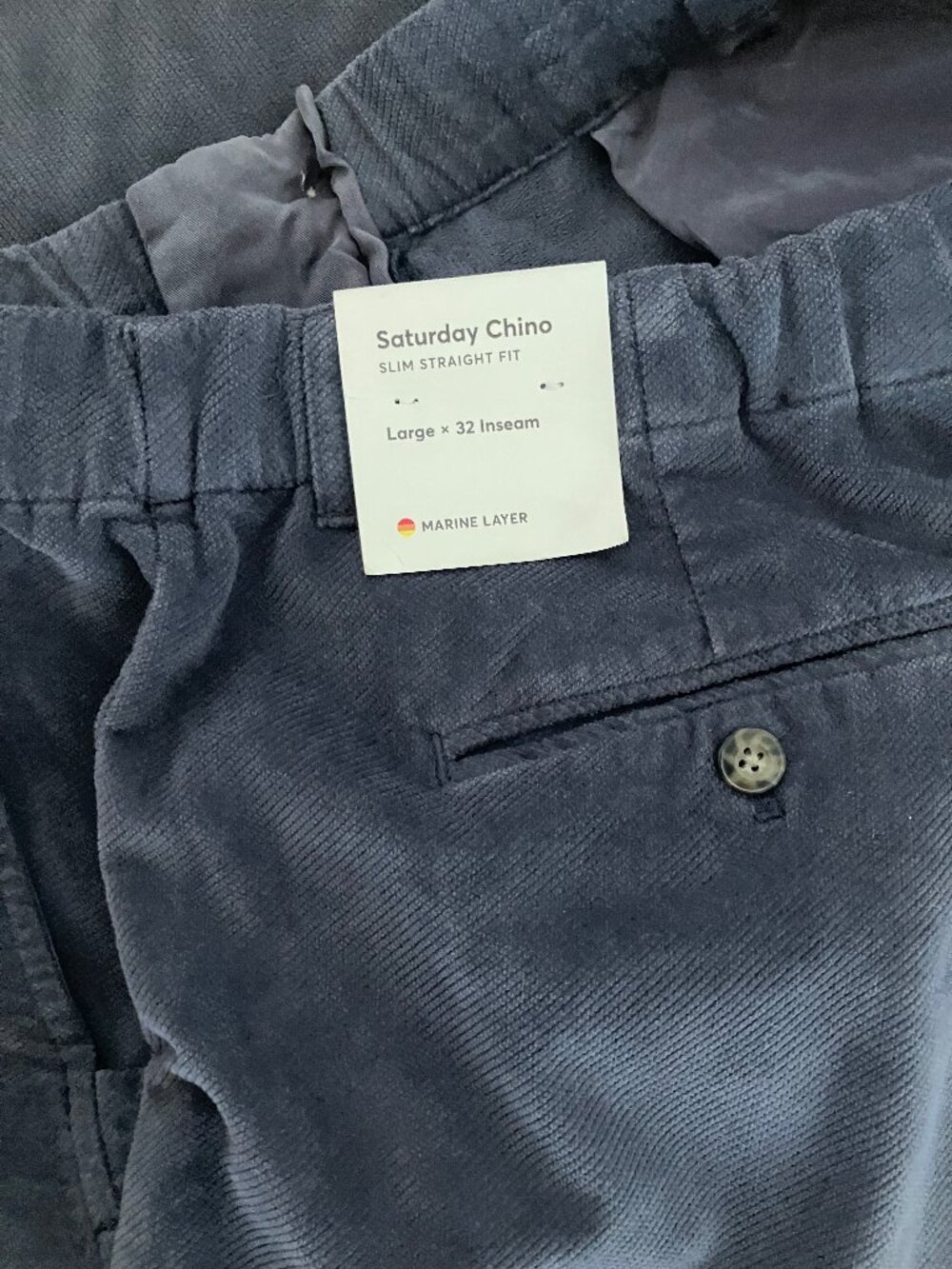 Marine Layer Men's Saturday Moleskin Slim Straight Chino Mood Indigo Size L-32 - Picture 4 of 13
